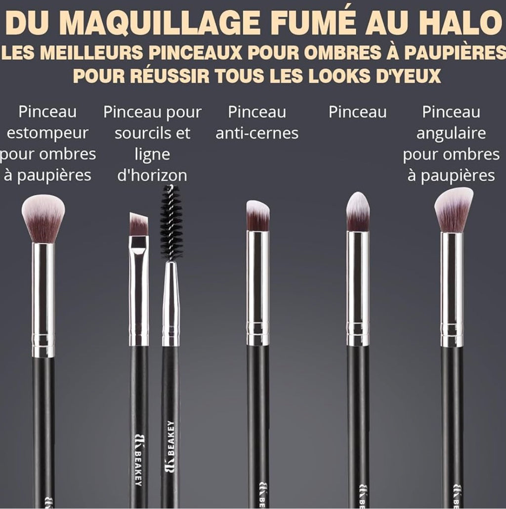Pinceau Maquillage Pour Fond de Teint Blush L'anti-cernes Fard à Paupières Poudre Libre, Avec Blender Eponge(10+2pcs, Noir/Argent).