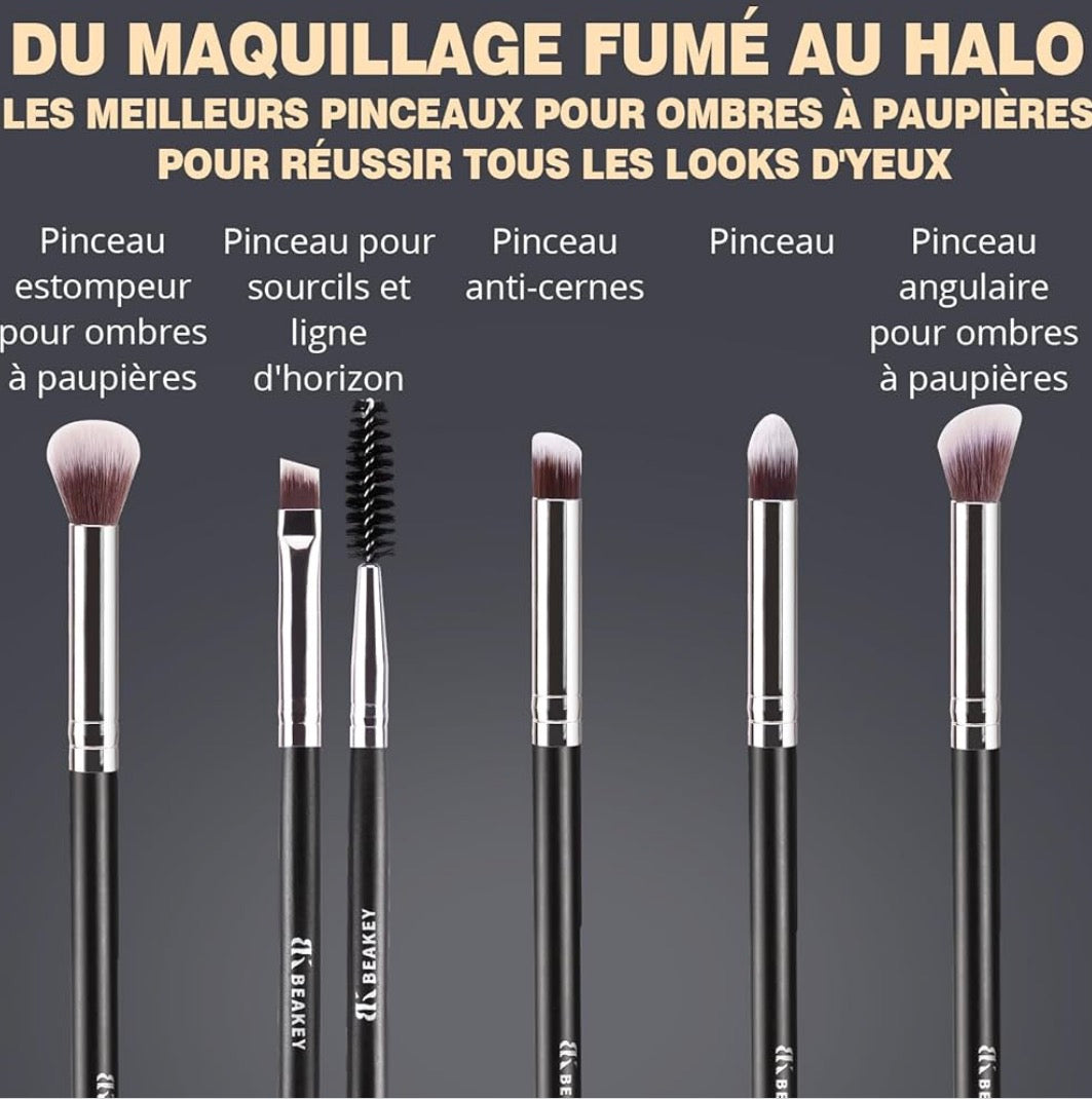 Pinceau Maquillage Pour Fond de Teint Blush L'anti-cernes Fard à Paupières Poudre Libre, Avec Blender Eponge(10+2pcs, Noir/Argent).