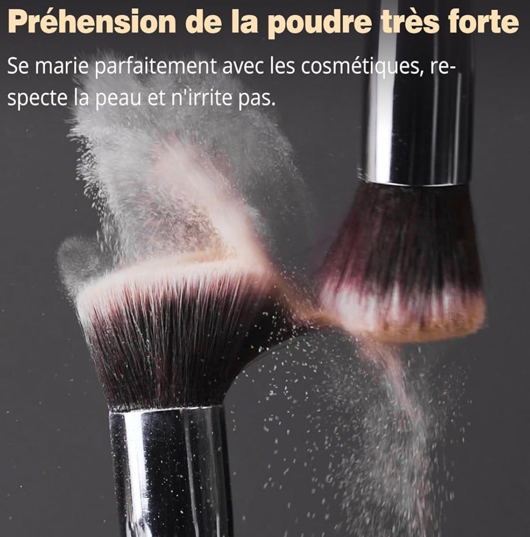 Pinceau Maquillage Pour Fond de Teint Blush L'anti-cernes Fard à Paupières Poudre Libre, Avec Blender Eponge(10+2pcs, Noir/Argent).